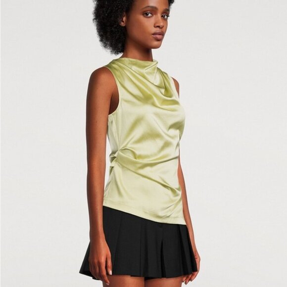 NEW WITH TAG Helmut Lang designer SILK Casual Tunic DRAPE cowlneck lime Top XS - Picture 5 of 10